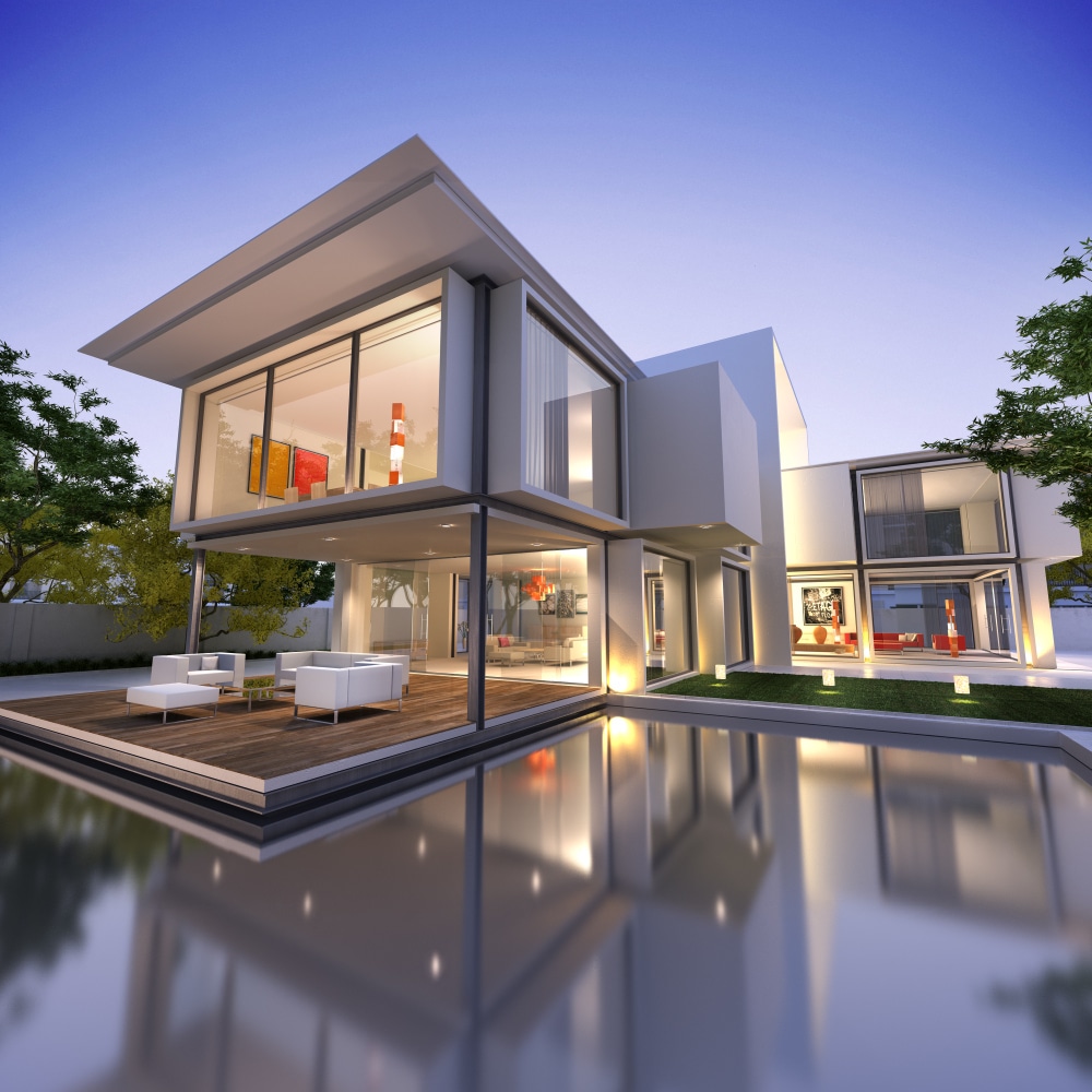 external-view-contemporary-house-with-pool-dusk